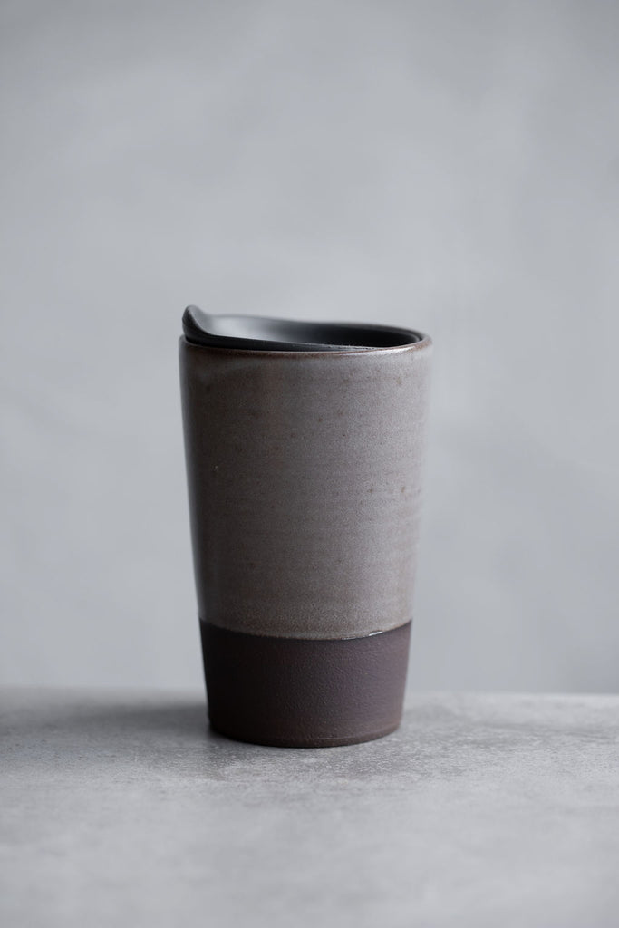 Contemporary Espresso Cups 4oz Grey Ceramic and Natural Cork Espresso Cups  Set of 2 Stackable 