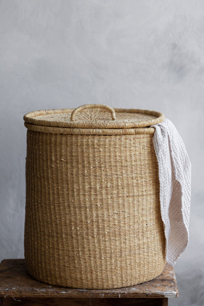 Tall Lidded Woven Hamper